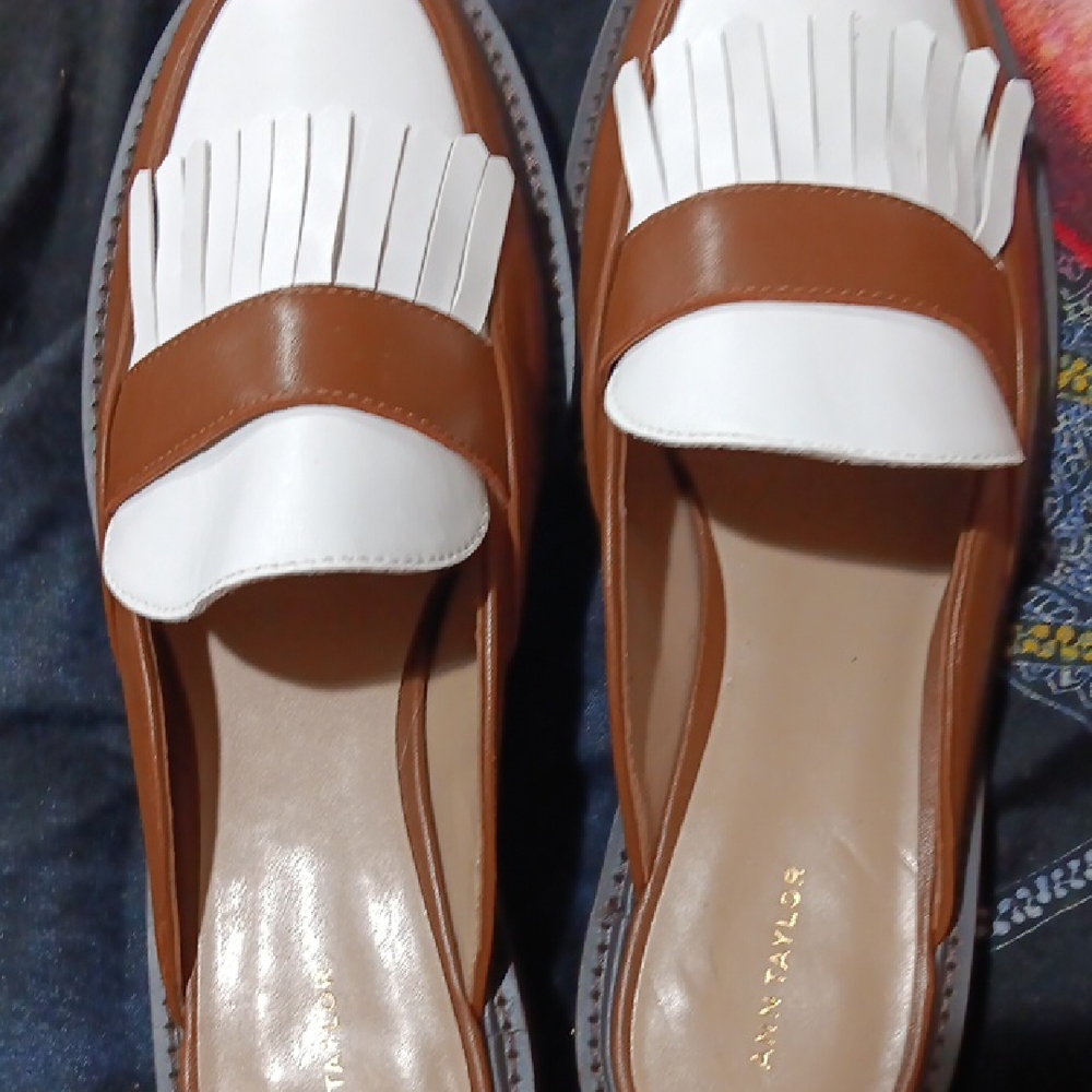 Ann Taylor White and Brown Loafers